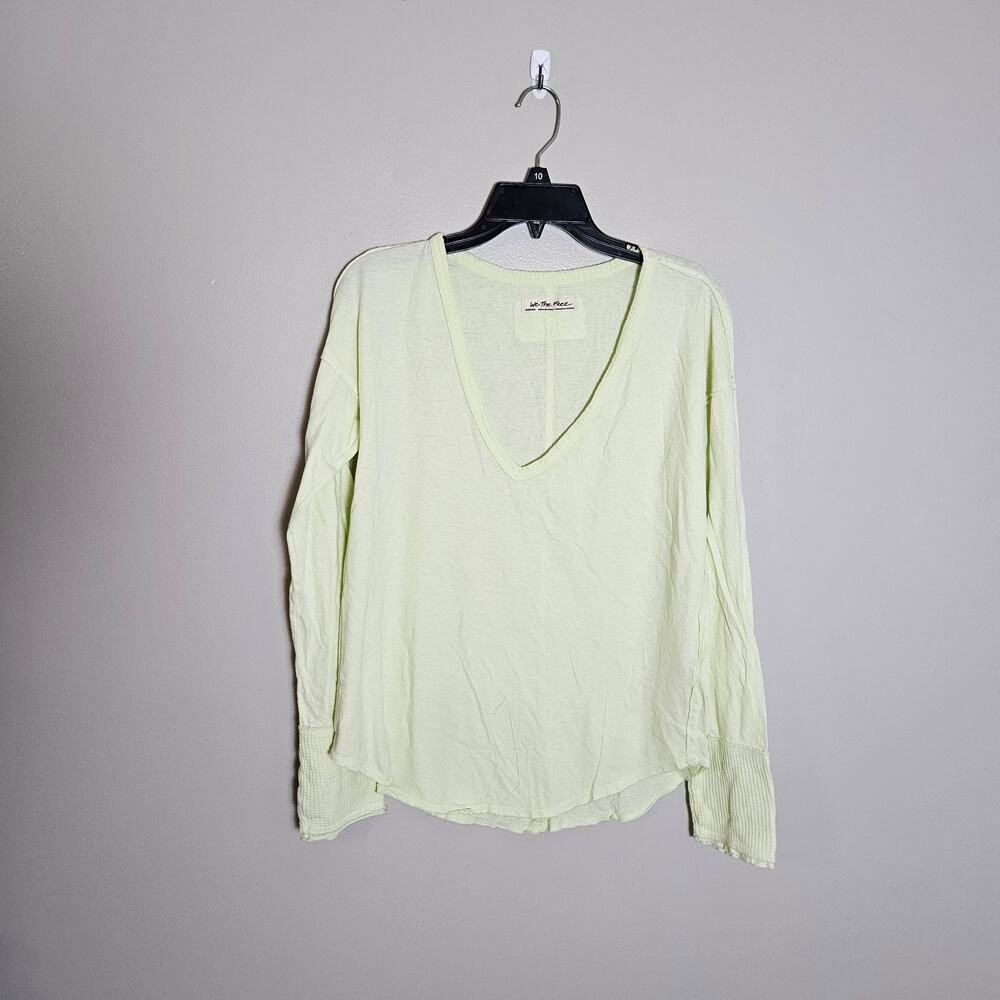 NWOT We The Free V Neck Lime Sorbet Coastal Cruising Long Sleeve Tee Sz M - Picture 4 of 14